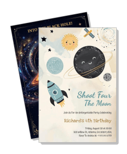 space themed 4th birthday invitation planet rocket design template