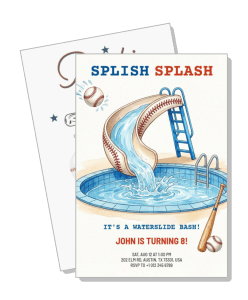 splish splash waterslide bash invitation birthday party pool baseball theme template