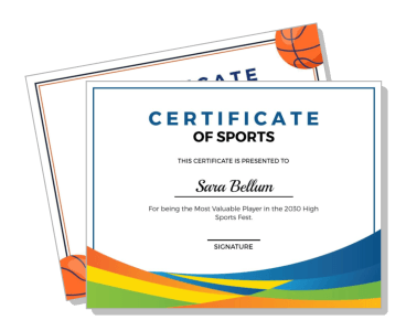 sports certificate template colorful design most valuable player award