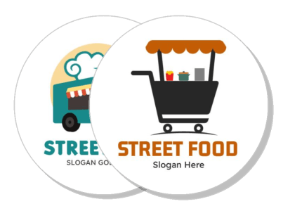 street food logo design with food cart and truck graphics template