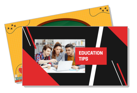 students discussing education tips on laptop template
