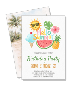 summer themed birthday party invitation card design template