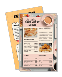 sunday breakfast menu with house specials and prices template
