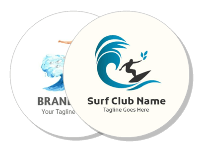surf club logo design with waves and surfer silhouette template