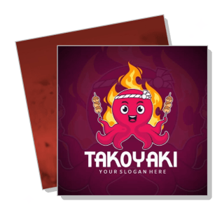 takoyaki octopus logo with flames and skewers template