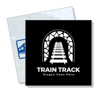 train track logo design with railway tunnel graphic and slogan placeholder template