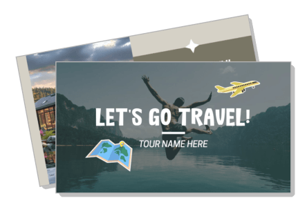travel brochure template with mountains and jumping person
