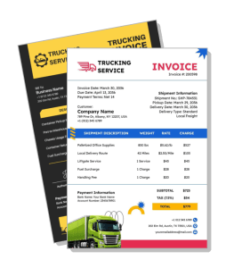 trucking service colorful invoice template with shipment information and cost details