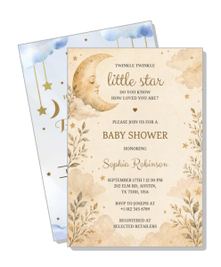 twinkle twinkle little star baby shower invitation with moon and cloud design template