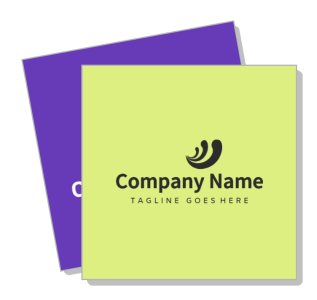 two layered business card mockup with company logo on yellow and purple background template