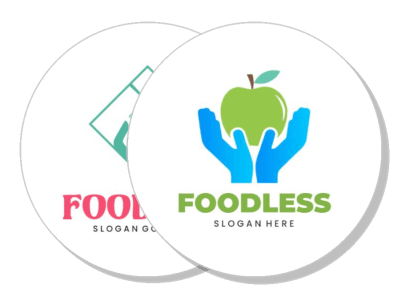 two logo designs food brand apple and hands green blue template