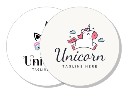 unicorn logo design with cute illustration and tagline placeholder template