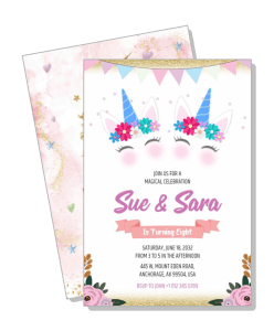 unicorn themed birthday invitation card for girls celebration with party details template