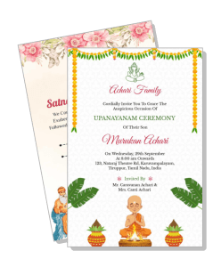 upanayanam ceremony invitation card design with floral and traditional elements template