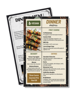 vegan dinner menu with desserts and entrees template