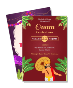 vibrant onam celebration invitation card design with date and venue details template