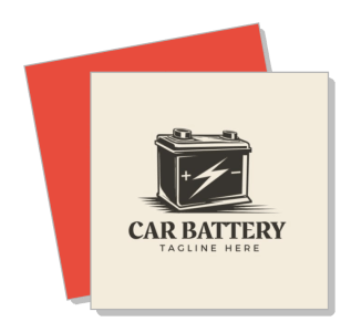 vintage car battery logo design with tagline on colorful background template