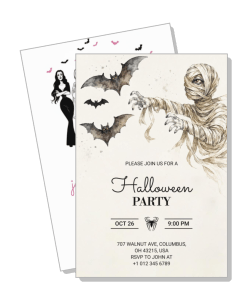 vintage halloween party invitation with mummy and bats template