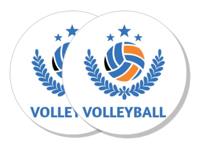 volleyball emblem two badges blue orange design stars laurel template