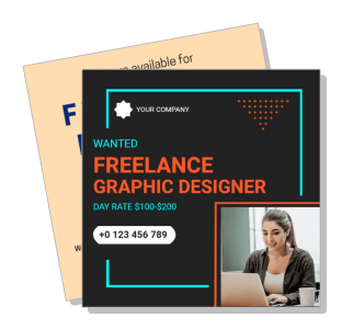 wanted freelance graphic designer job ad with contact info template