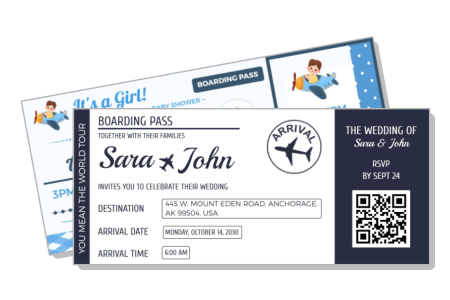 wedding invitation boarding pass theme with rsvp and flight details template
