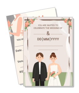 wedding invitation card template couple illustration floral design