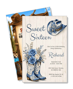 western themed sweet sixteen birthday invitation with cowboy boots hat template