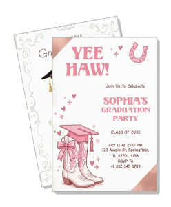 yee haw western theme graduation party invitation boots hat design template