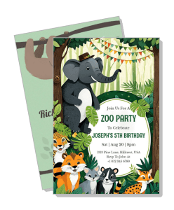 zoo themed birthday party invitation card with animals template